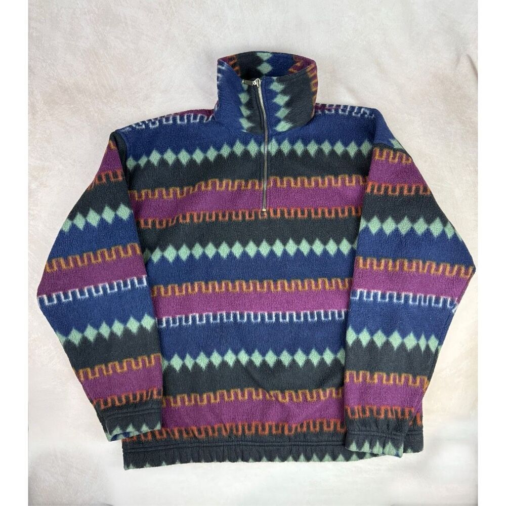 Vintage Aztec 1/4 Zip Fleece Hoodie Mens Size Medium Static International READ